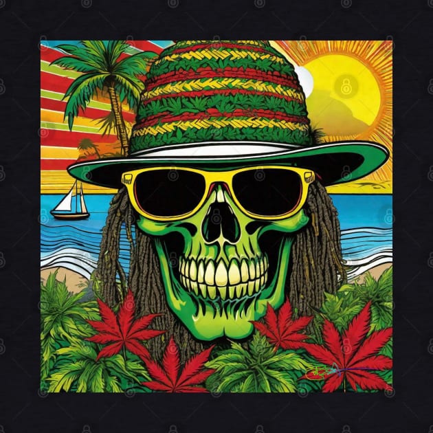 Reggae Music - Jamaican Stoner Skull 13 by Benito Del Ray